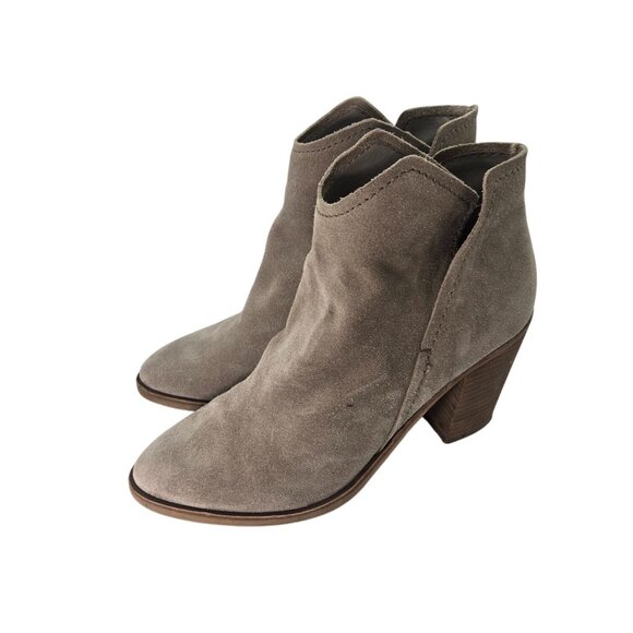 Dolce Vita 10 Shep Taupe Suede Ankle Boots Booties Stacked Block Heel - Picture 3 of 15